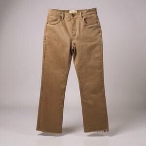 Oat New York Kick Flare Mid Rise Raw Hem Crop Jeans in Deep Taupe - Size 27